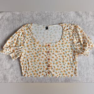 Shein | Size 3X Yellow Floral Ribbed Crop Top